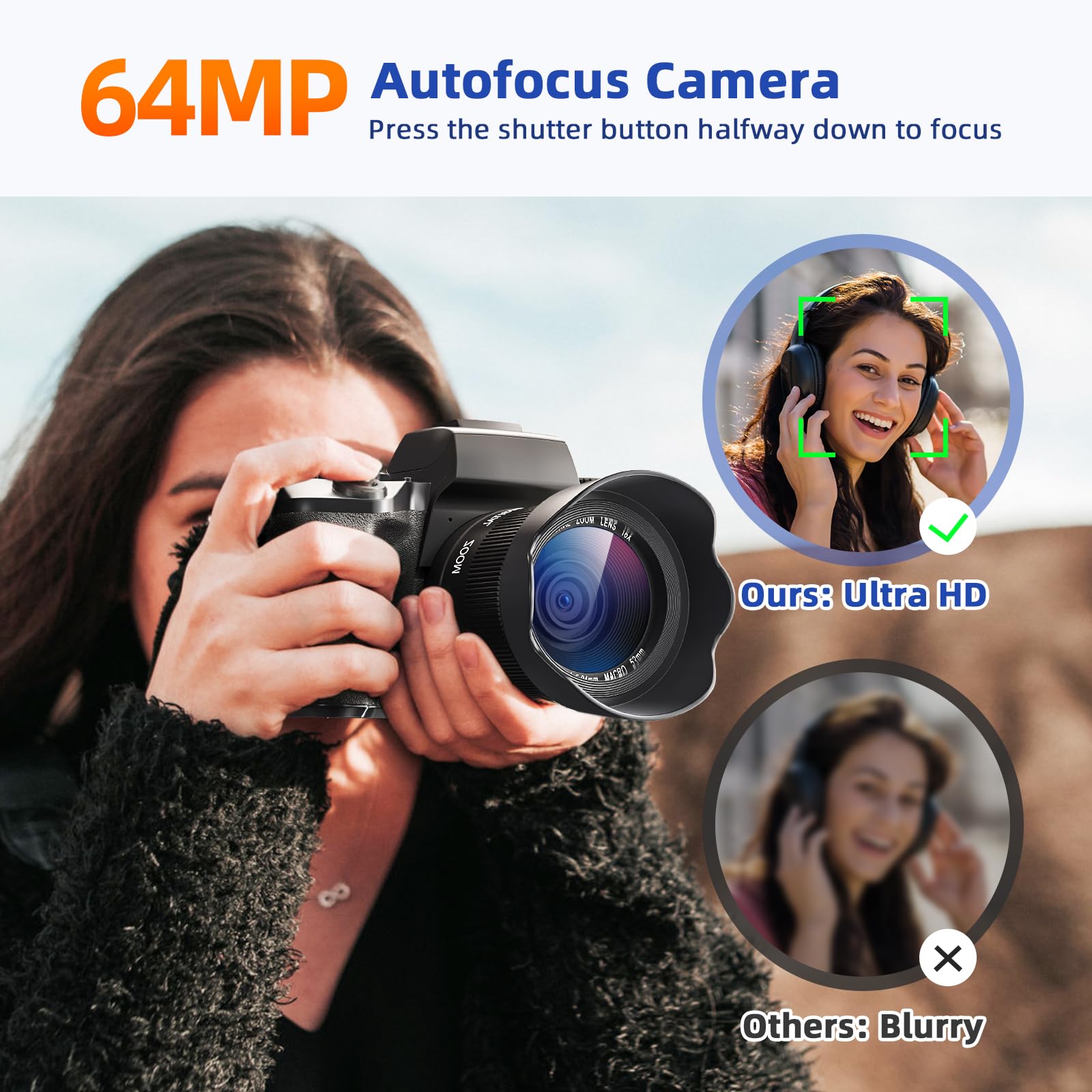 CCN Digitalkamera 4K 64MP Fotokamera Schwarz 32GB Touch