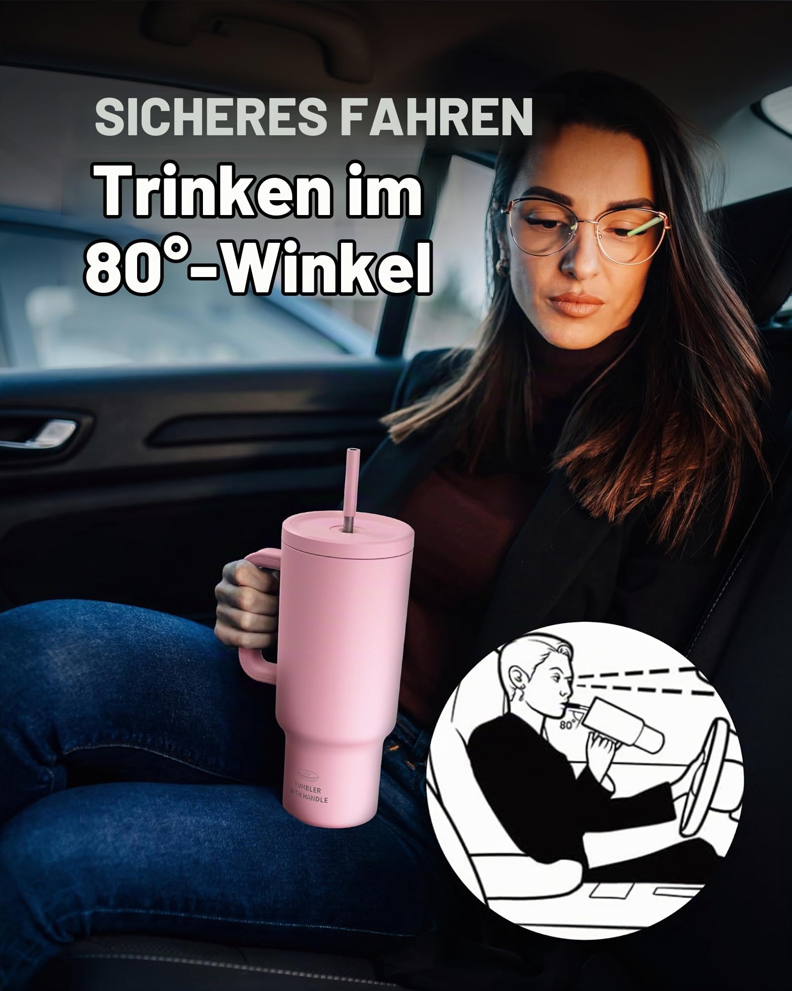 CCN Trinkflasche Thermobecher Edelstahl 1,2L Rosa Strohhalm