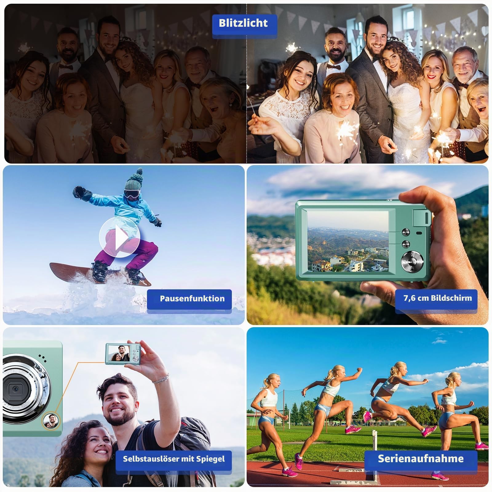 CCN Digitalkamera Kompaktkamera 48MP 1080P Grün 32GB