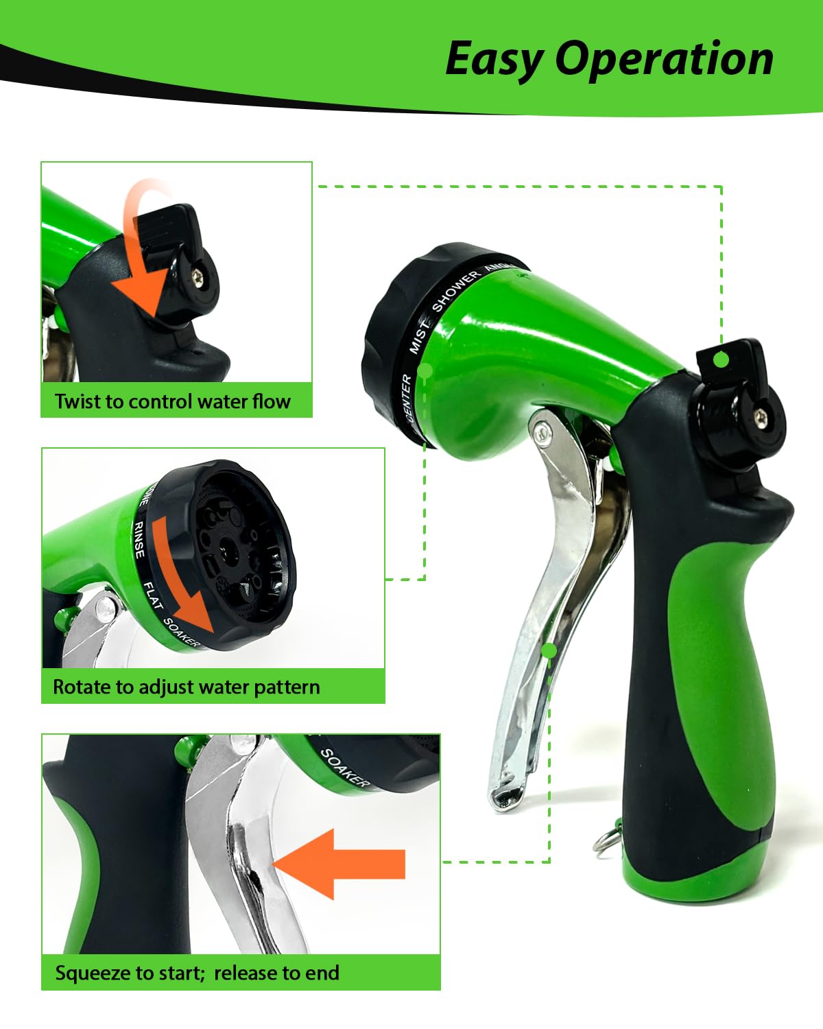 CCN Gartenbrause 10-Funktionen Spritzpistole Grün Metall
