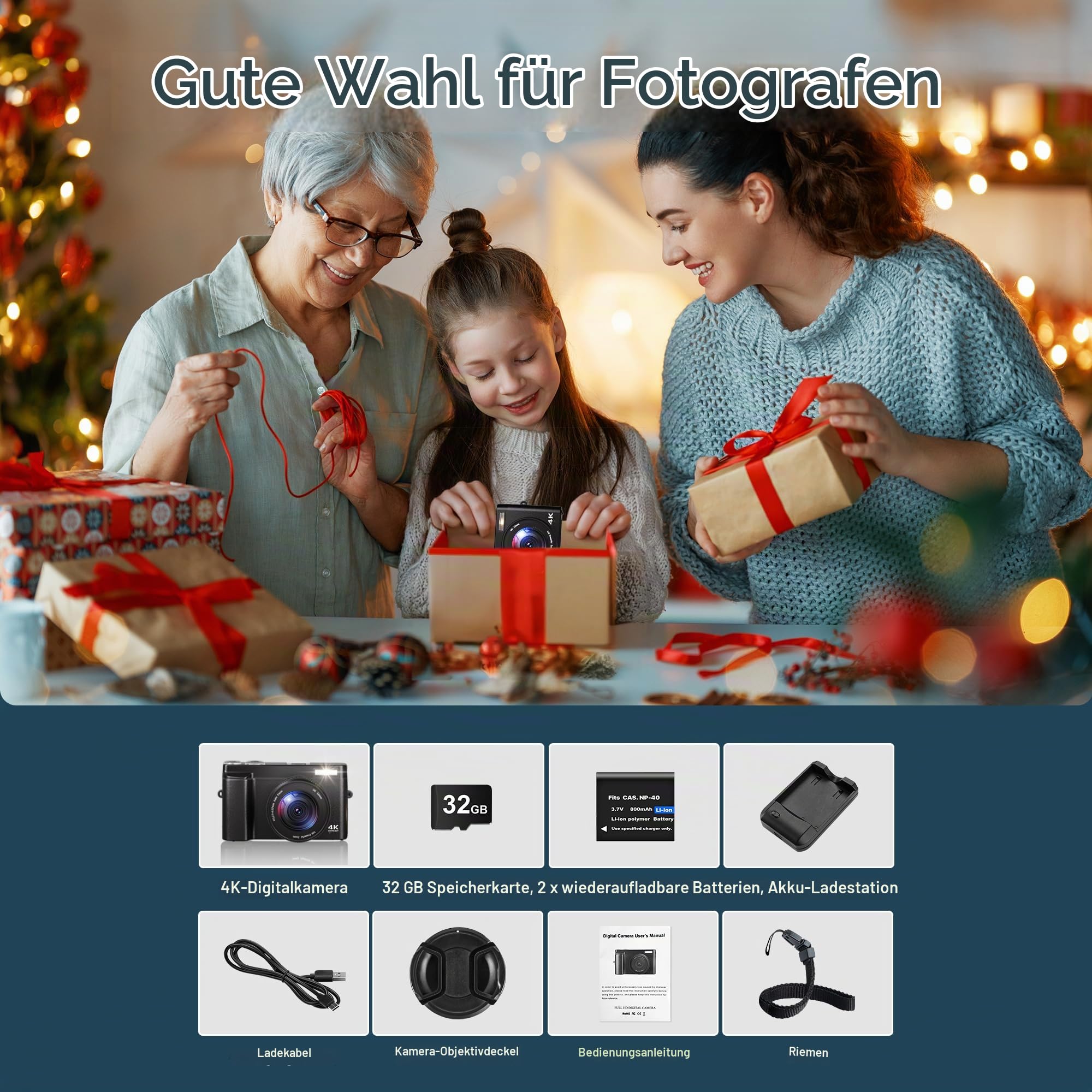 Ixnaiqy Digital Camera Kompaktkamera 4K 48MP Klappdisplay