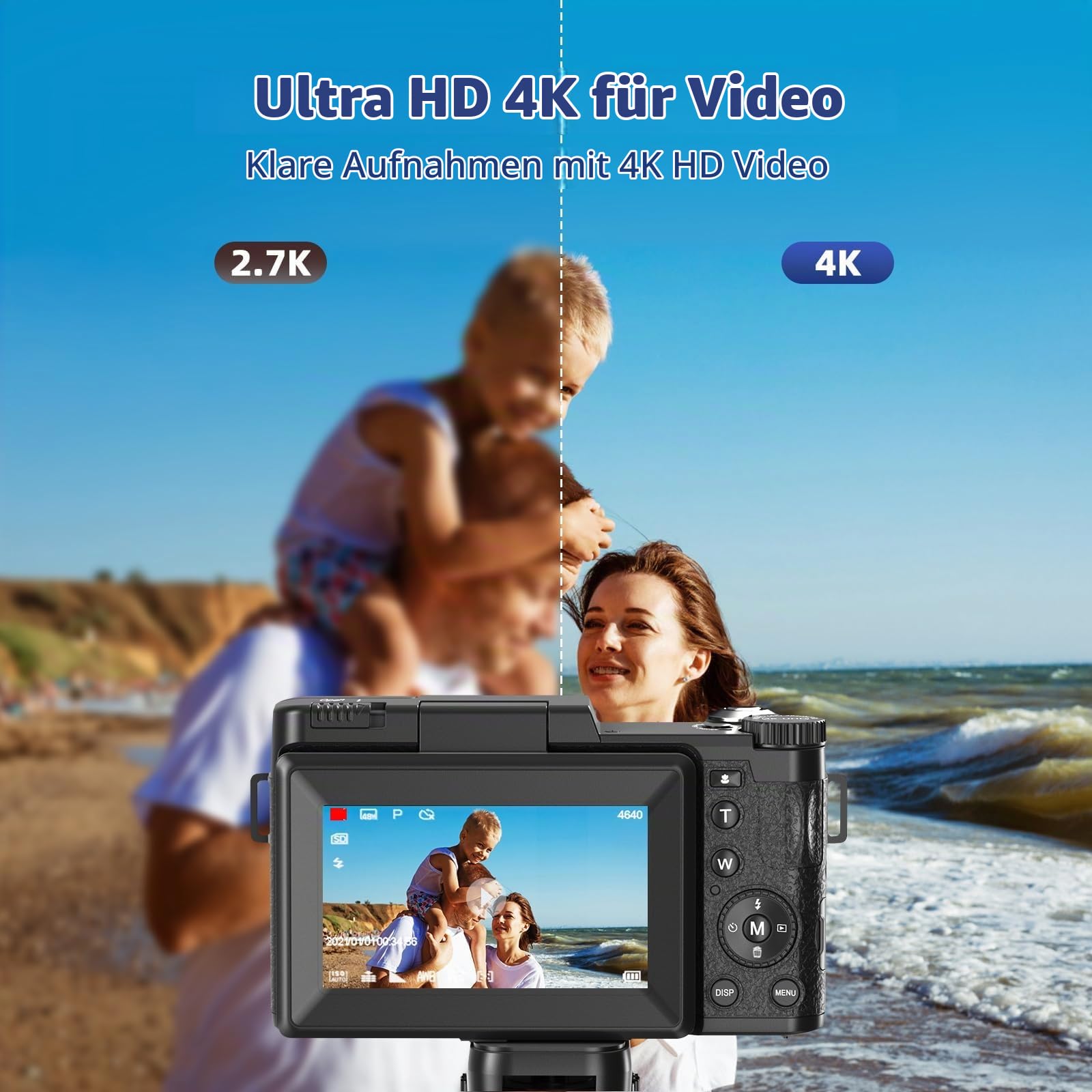 CCN Digitalkamera 4K 48MP Fotokamera Schwarz Stativ Mikrofon