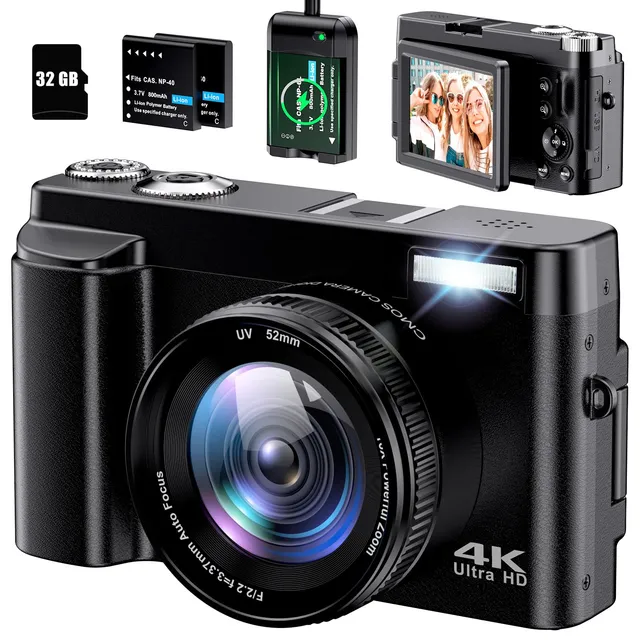 Ixnaiqy Digital Camera Kompaktkamera 4K 48MP Blitz 32GB
