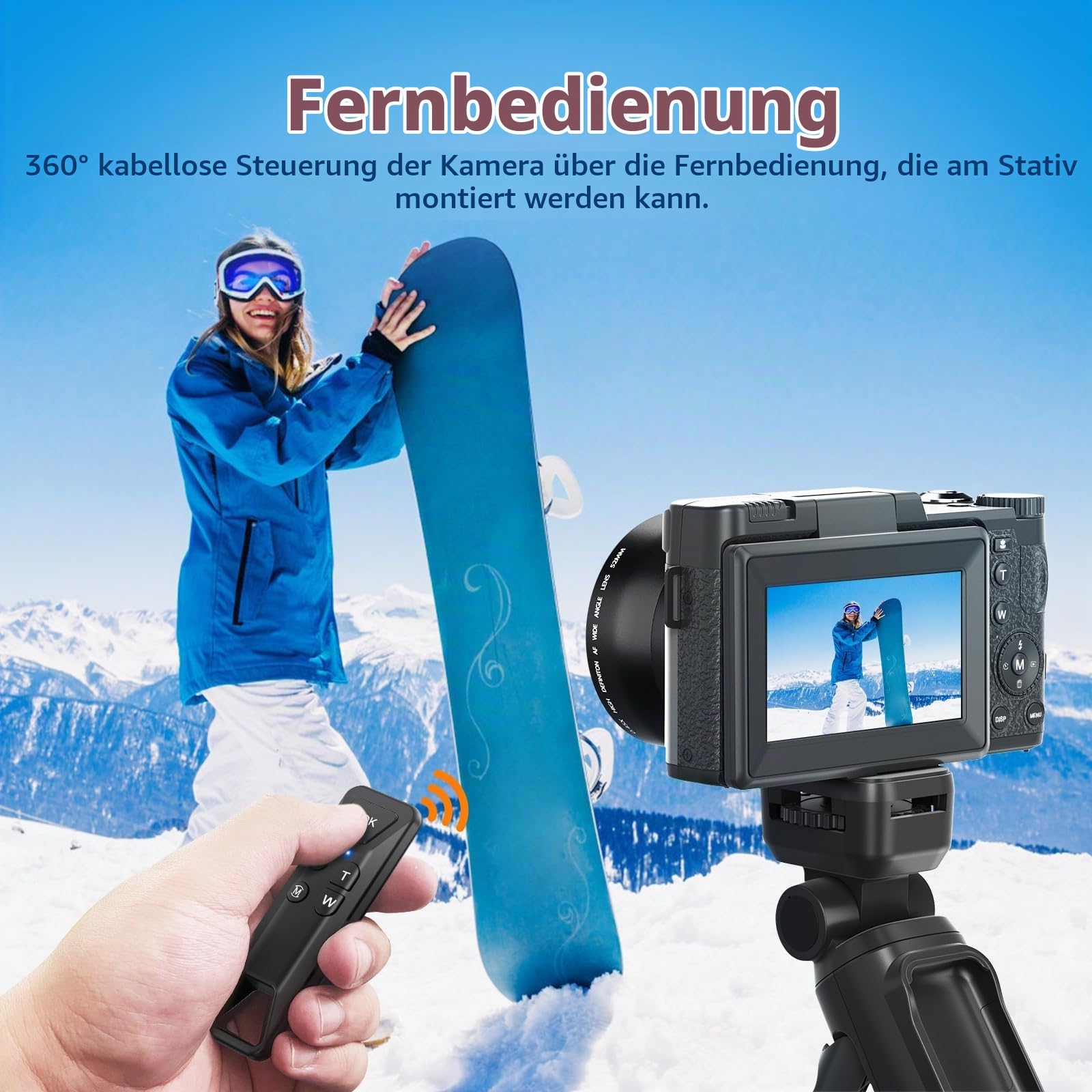 CCN Digitalkamera 4K 48MP Fotokamera Schwarz Stativ Mikrofon