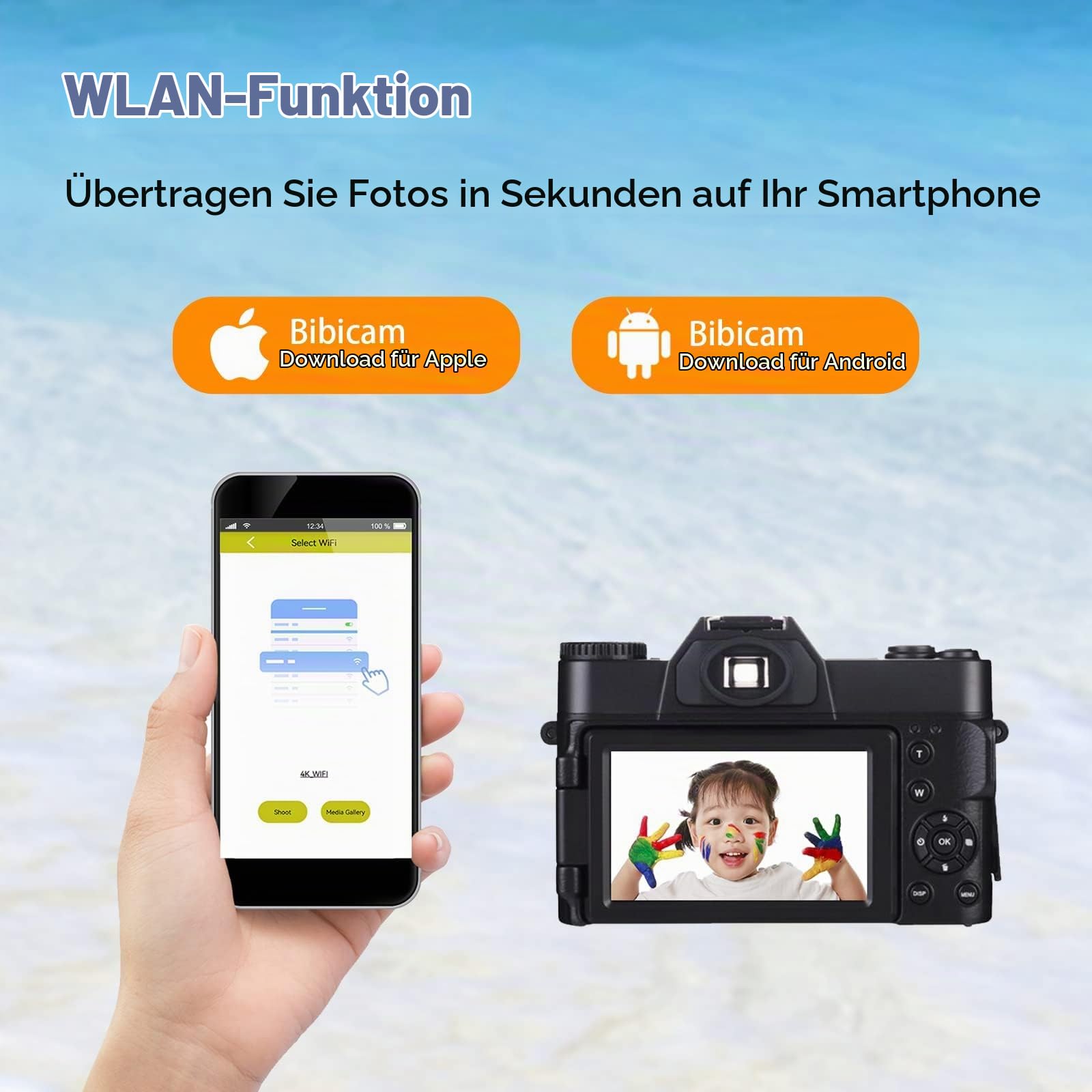 CCN Digitalkamera 4K 48MP Fotokamera Schwarz 32GB Klappdisplay