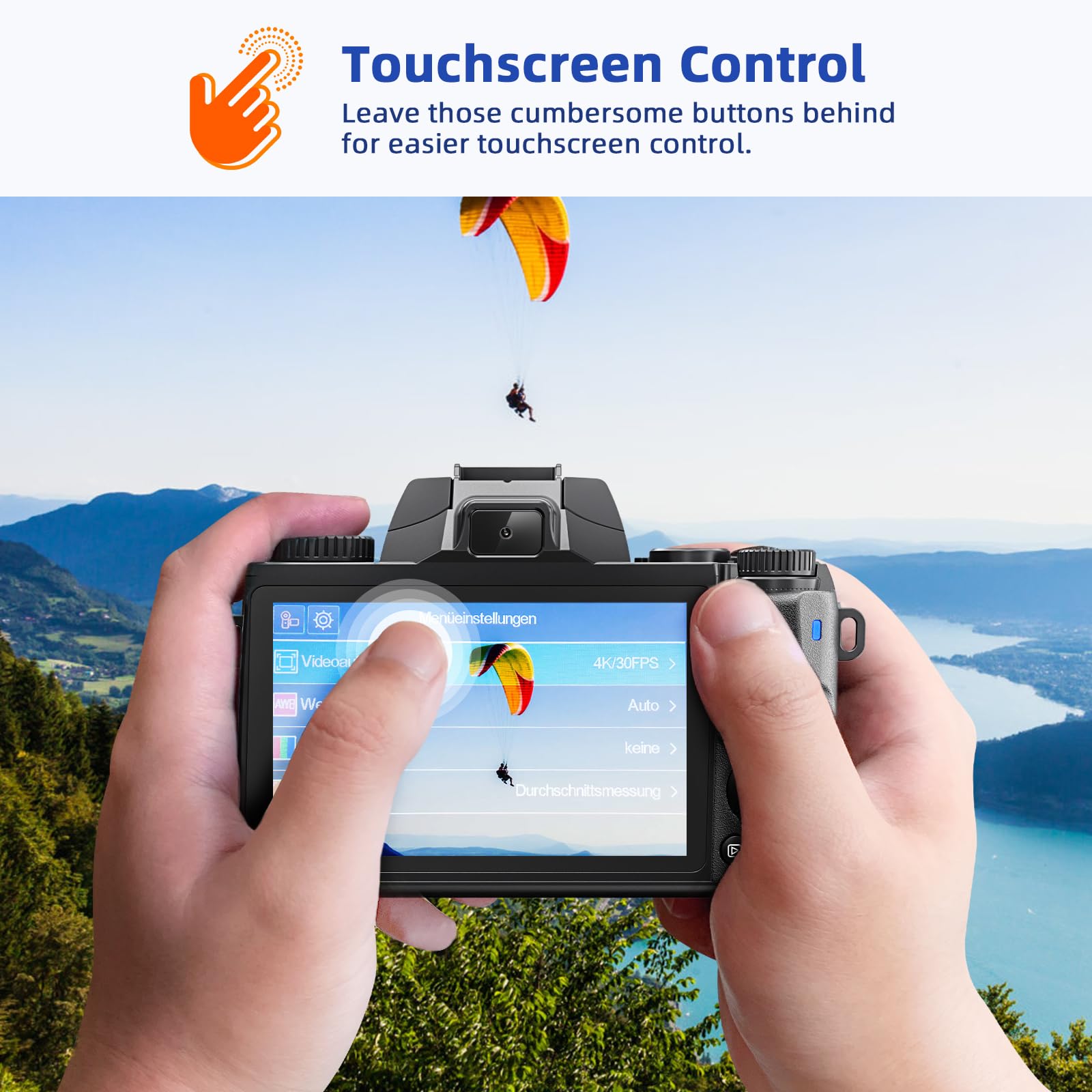 CCN Digitalkamera 4K 64MP Fotokamera Schwarz 32GB Touch