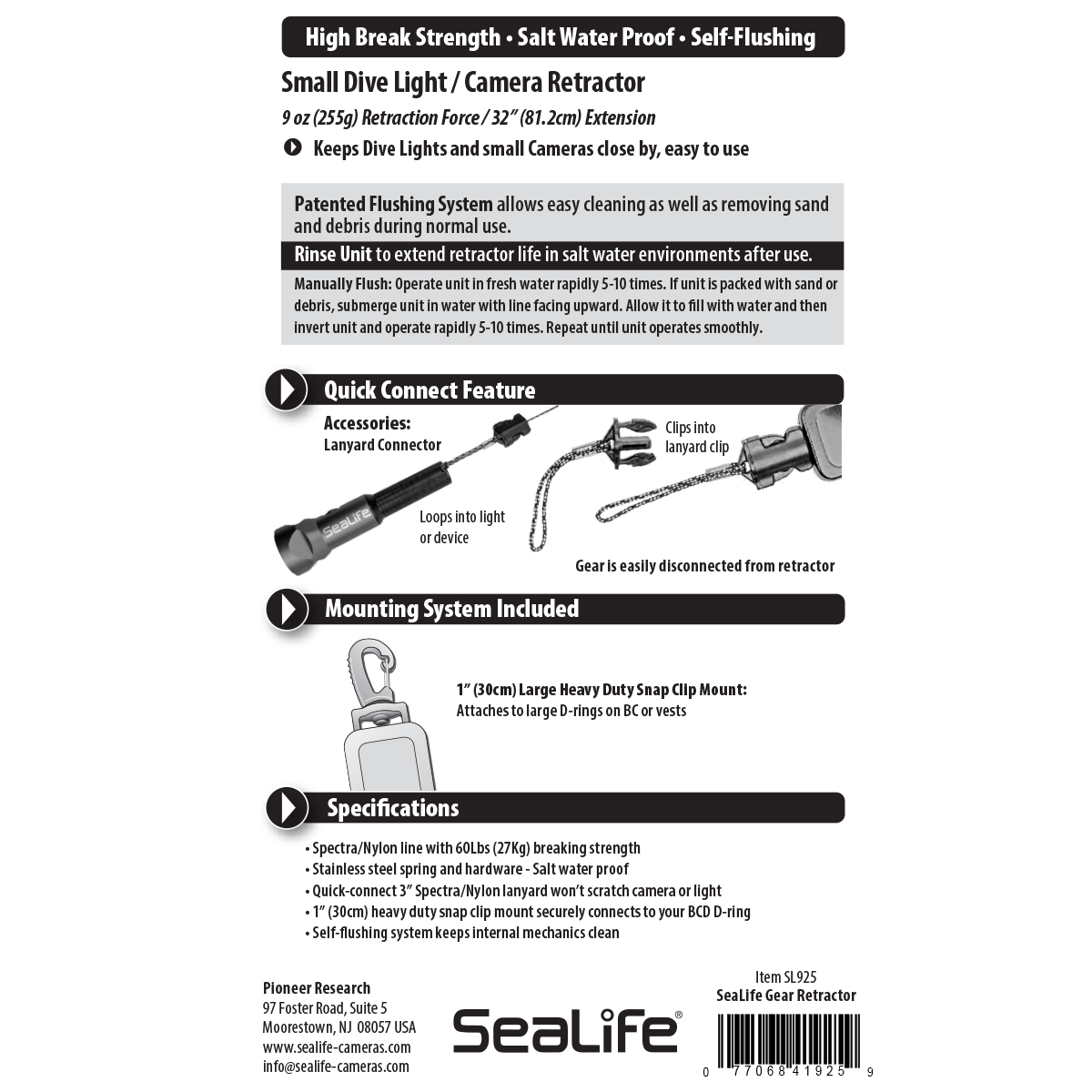 Sealife Accessories Gear Retractor Aufroller Sicherung