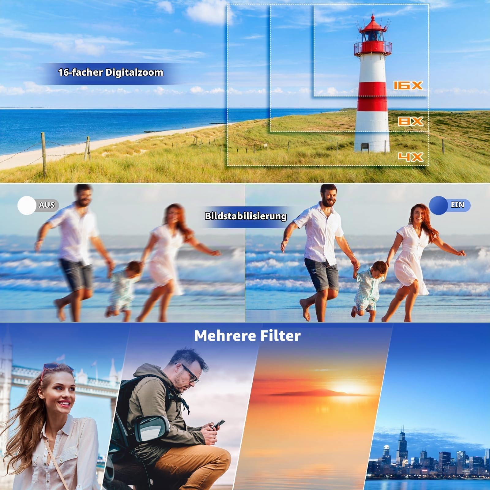 CCN Digitalkamera 4K 48MP Fotokamera Schwarz Stativ Mikrofon