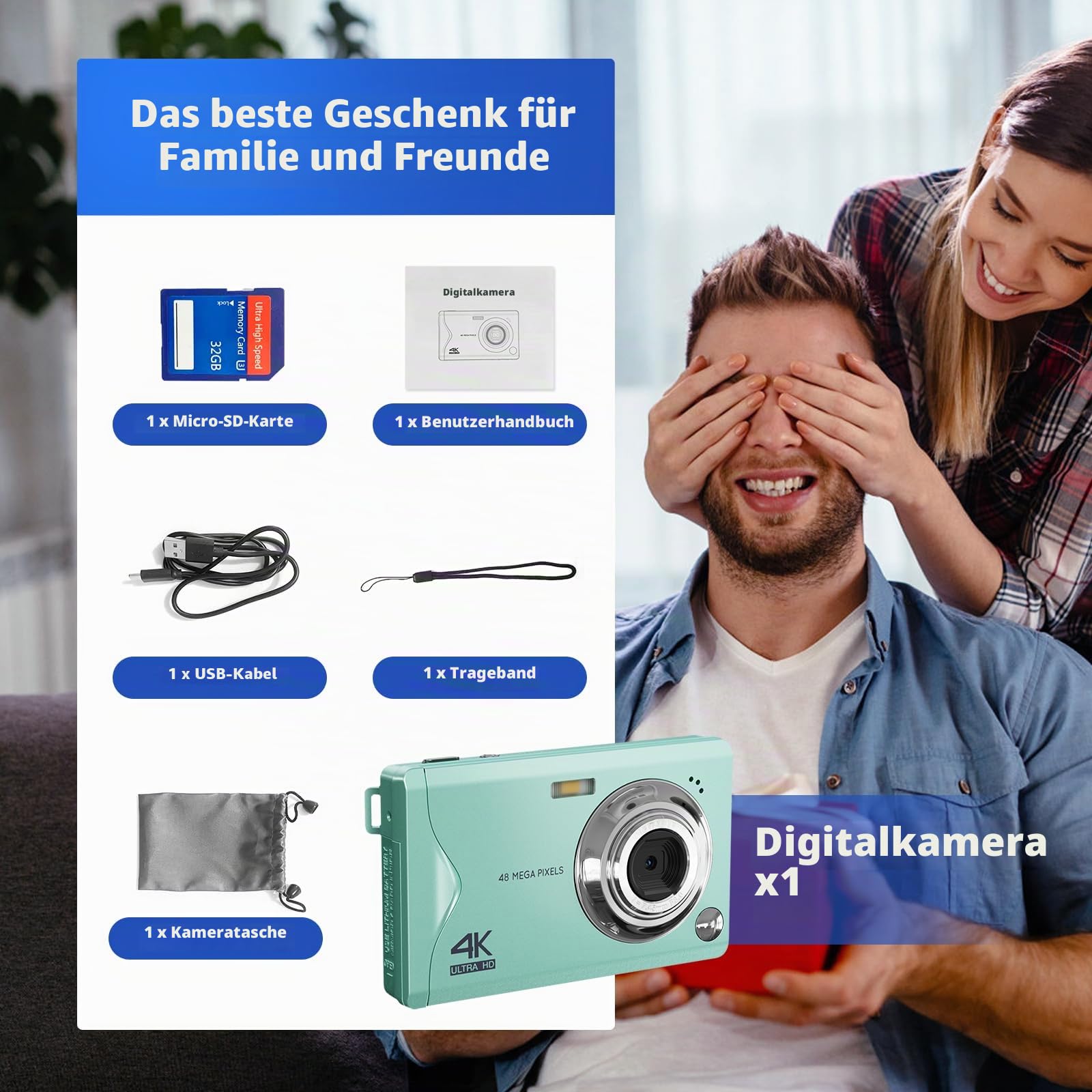 CCN Digitalkamera Kompaktkamera 48MP 1080P Grün 32GB