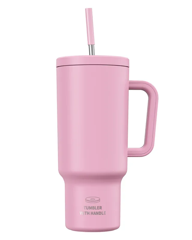CCN Trinkflasche Thermobecher Edelstahl 1,2L Rosa Strohhalm