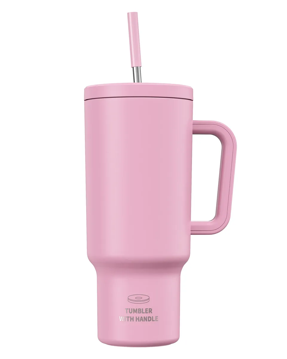 CCN Trinkflasche Thermobecher Edelstahl 1,2L Rosa Strohhalm