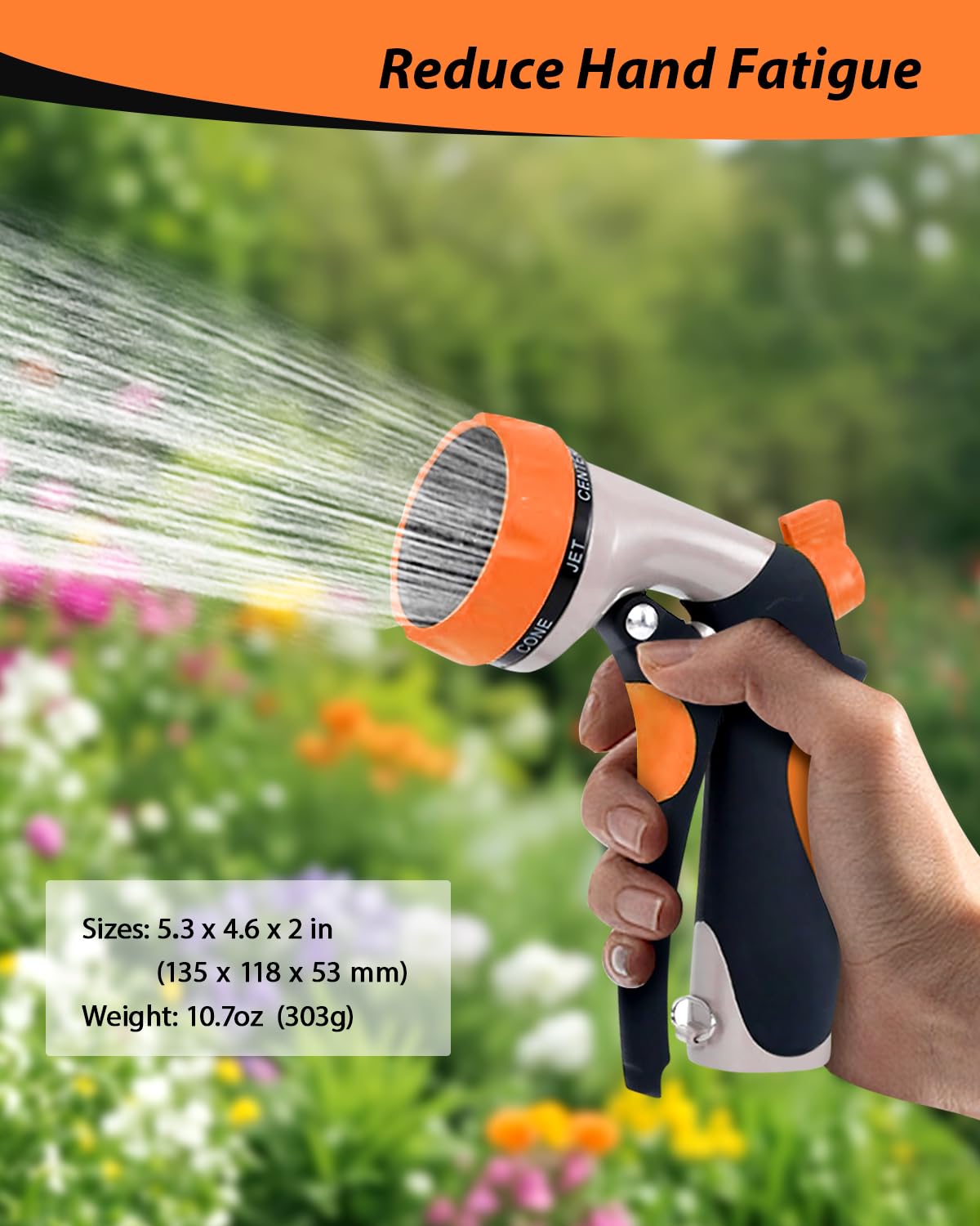CCN Gartenbrause Metall Handbrause Orange 8 Funktionen