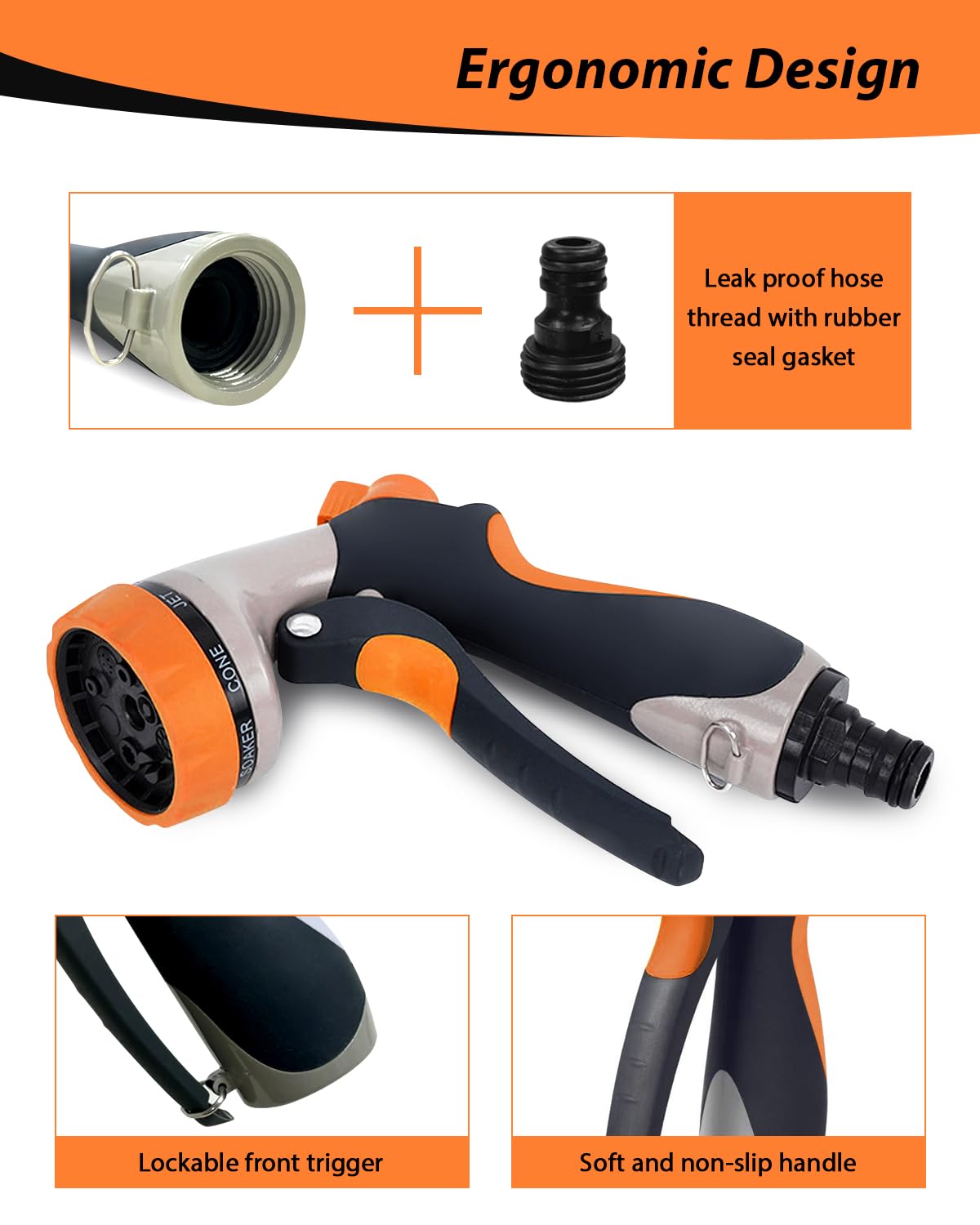 CCN Gartenbrause Metall Handbrause Orange 8 Funktionen