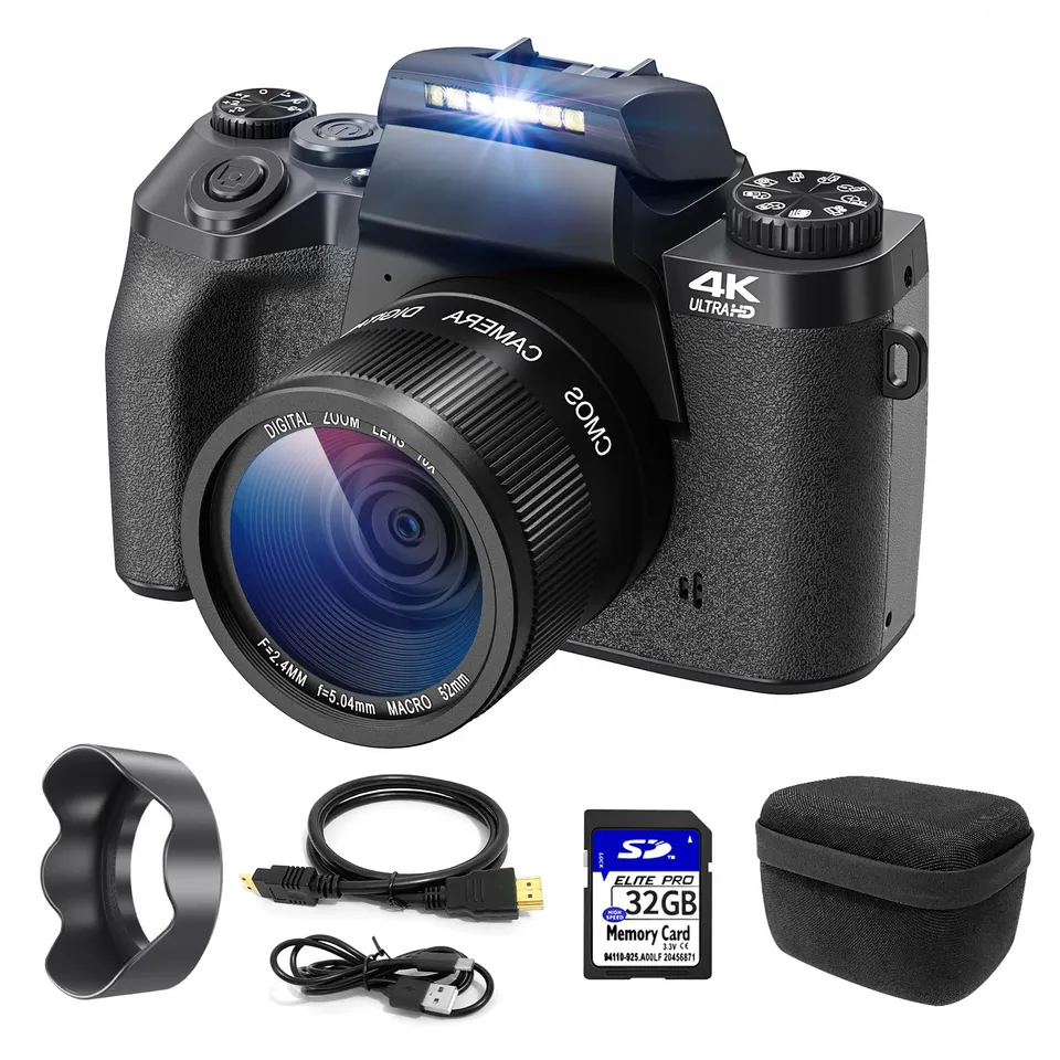 CCN Digitalkamera 4K 64MP Fotokamera Schwarz 32GB Touch