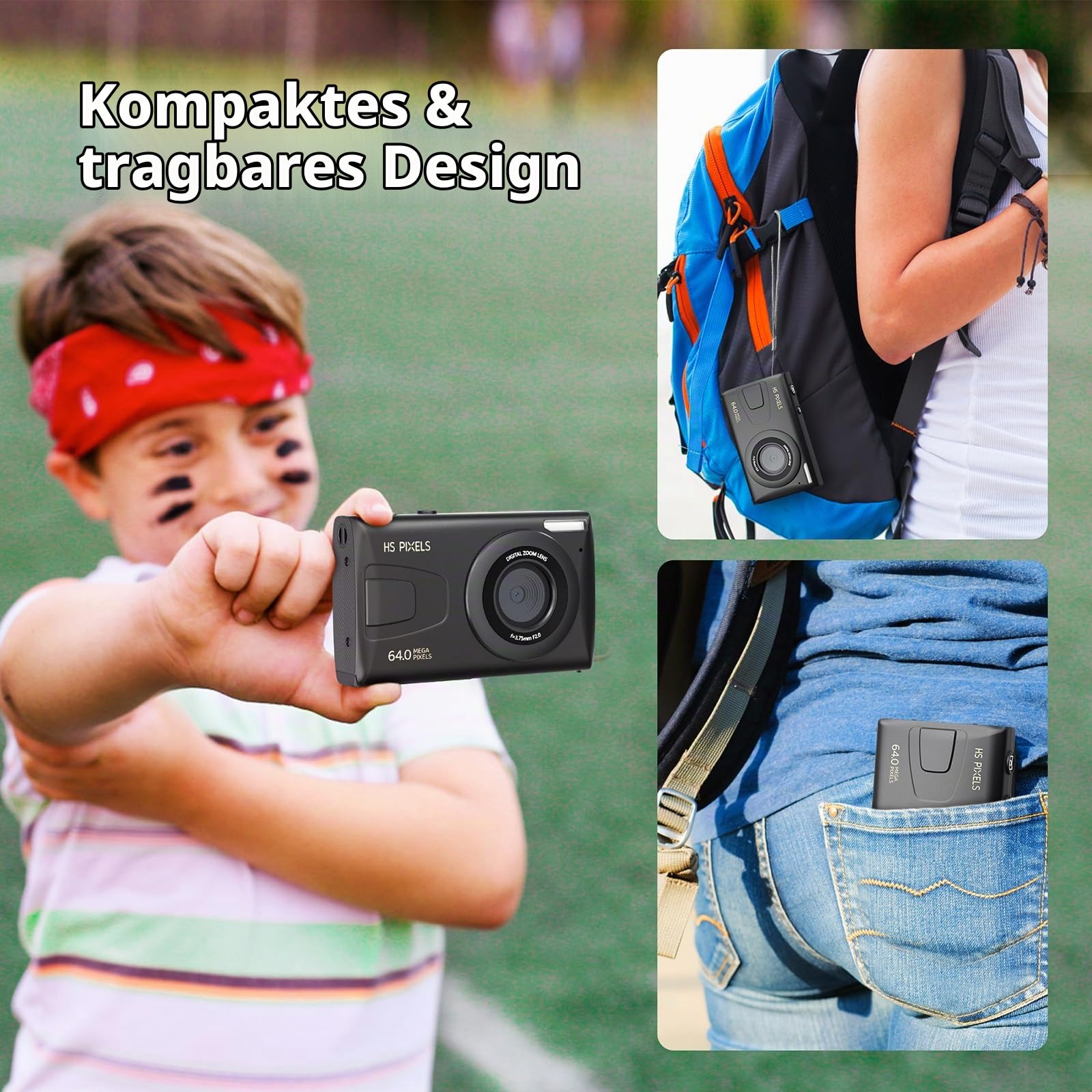 CCN Digitalkamera 64MP 1080P Kompaktkamera Schwarz C2 32GB