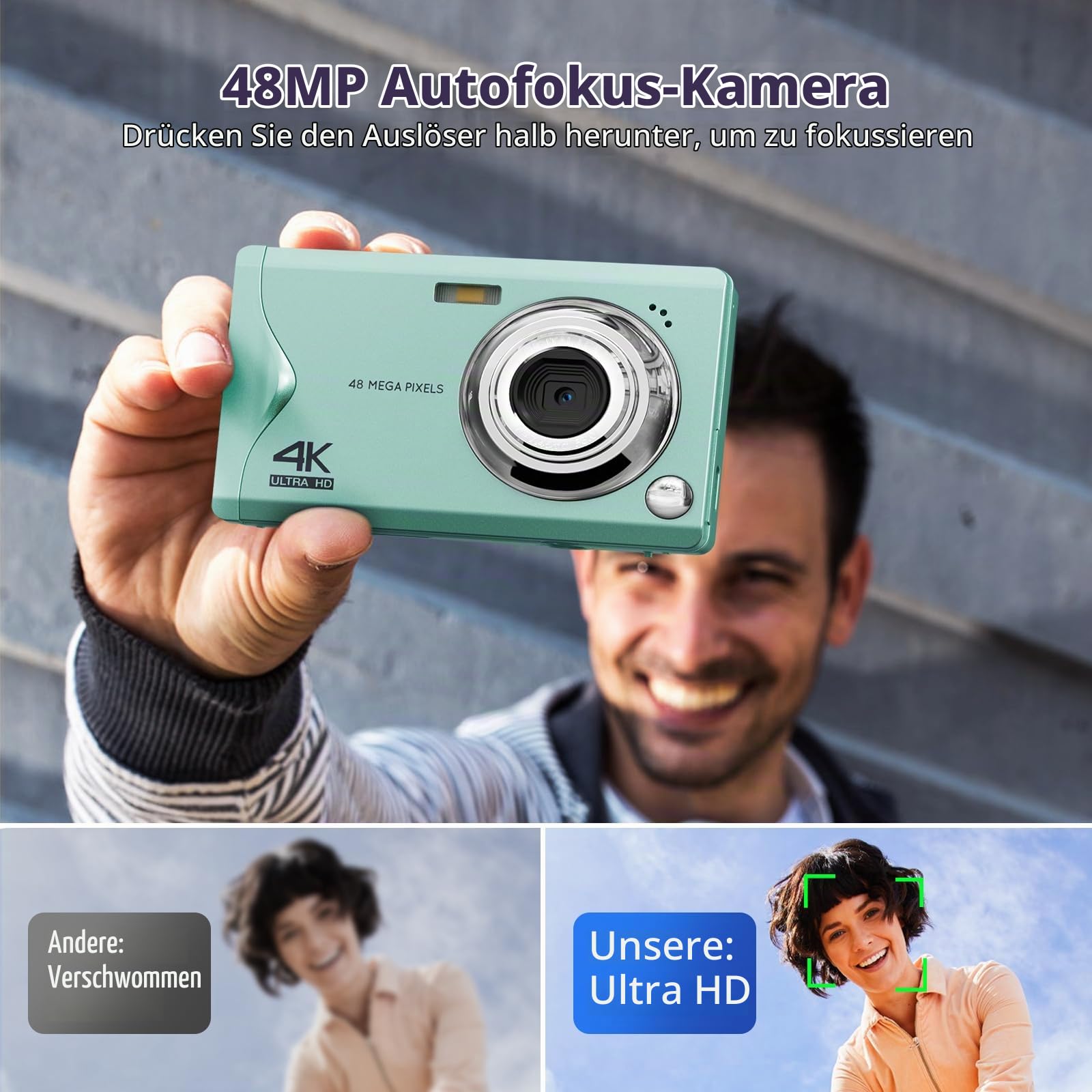 CCN Digitalkamera Kompaktkamera 48MP 1080P Grün 32GB