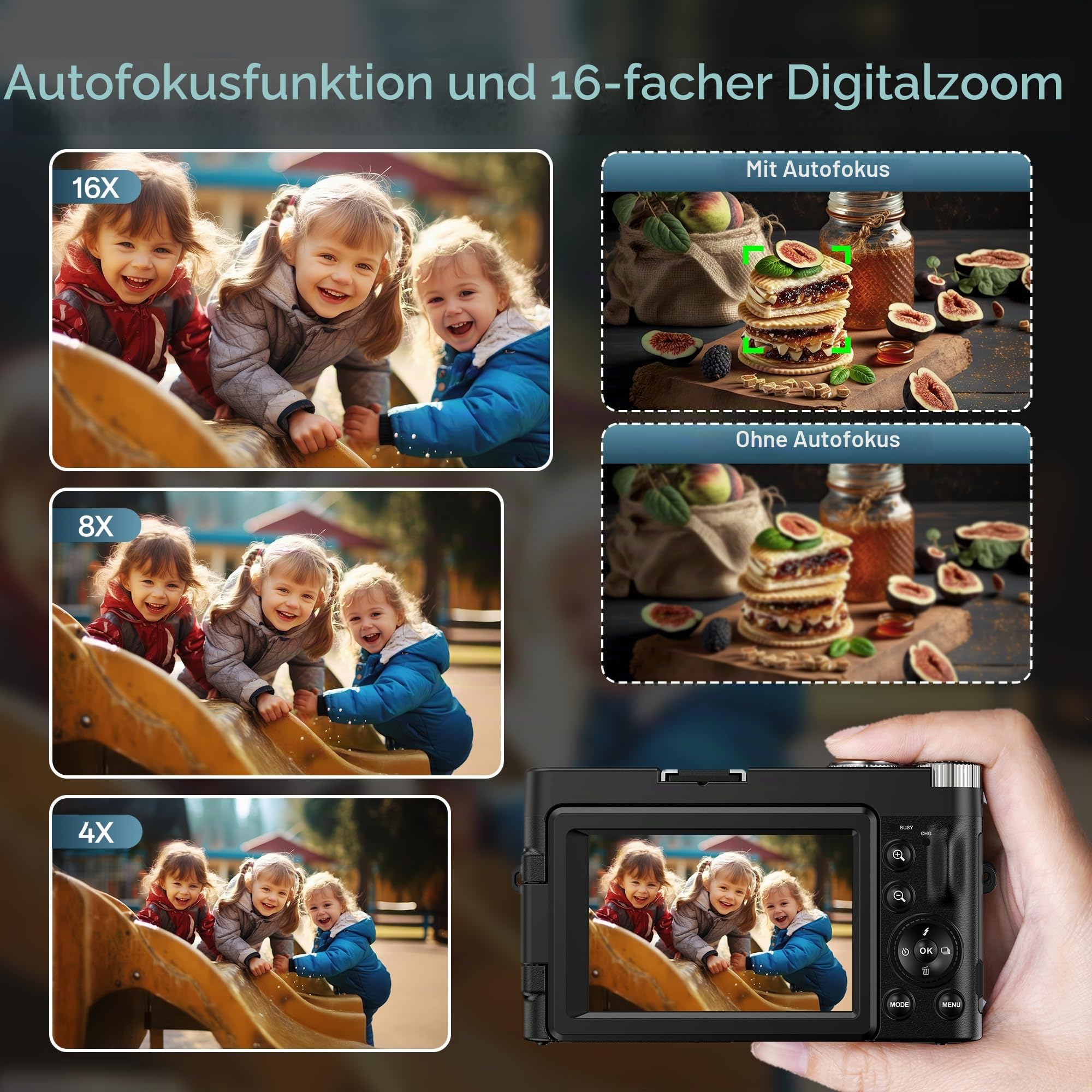 Ixnaiqy Digital Camera Kompaktkamera 4K 48MP Klappdisplay