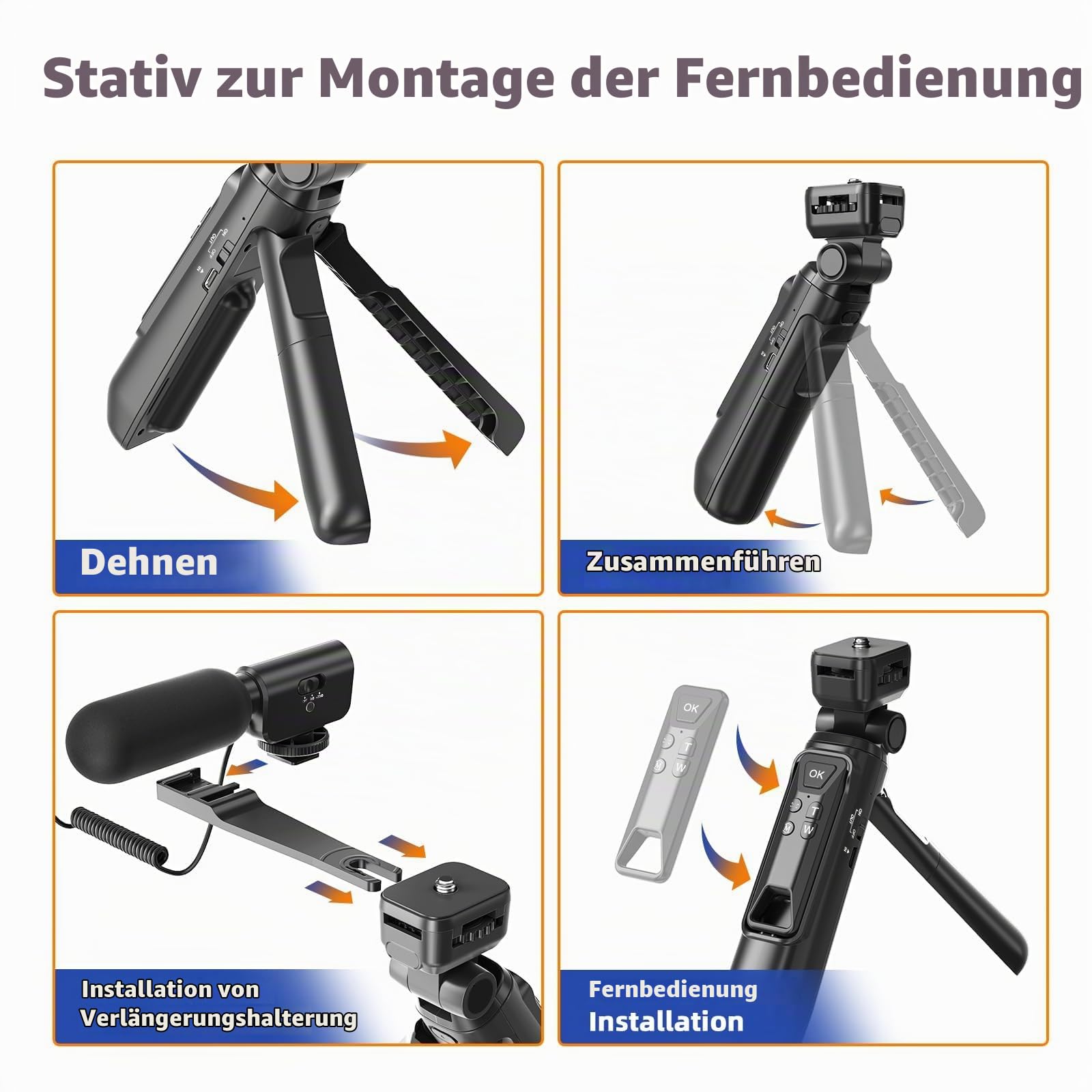 CCN Digitalkamera 4K 48MP Fotokamera Schwarz Stativ Mikrofon