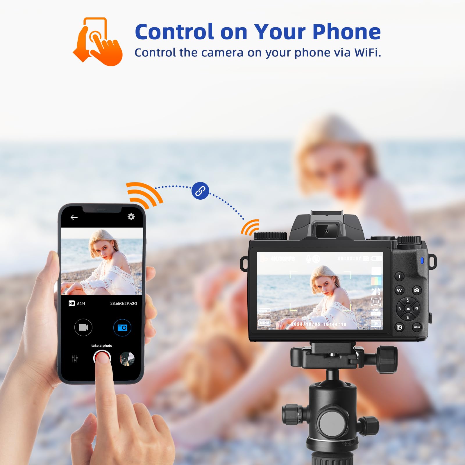 CCN Digitalkamera 4K 64MP Fotokamera Schwarz 32GB Touch