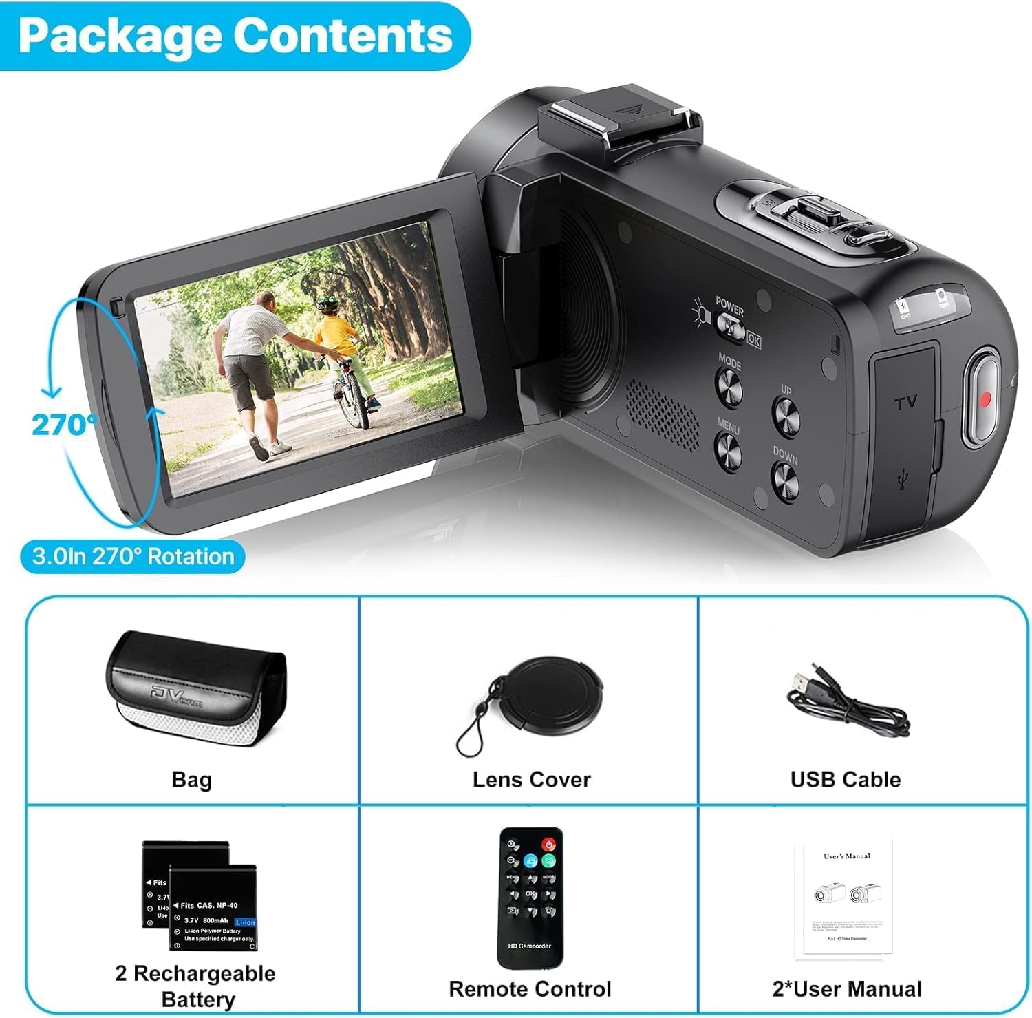 Ixnaiqy Camcorder Videokamera 1080P 36MP Nachtsicht