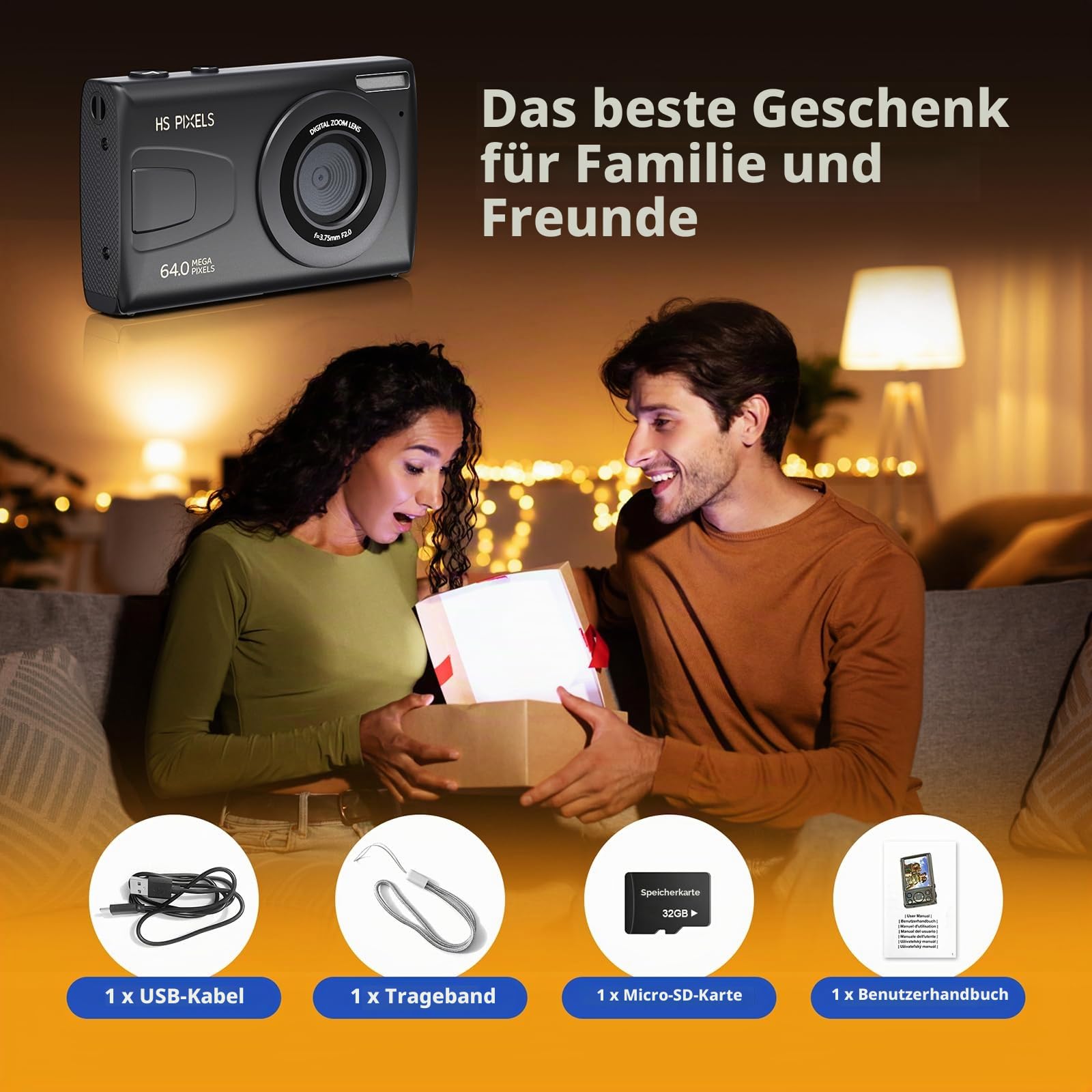 CCN Digitalkamera 64MP 1080P Kompaktkamera Schwarz C2 32GB