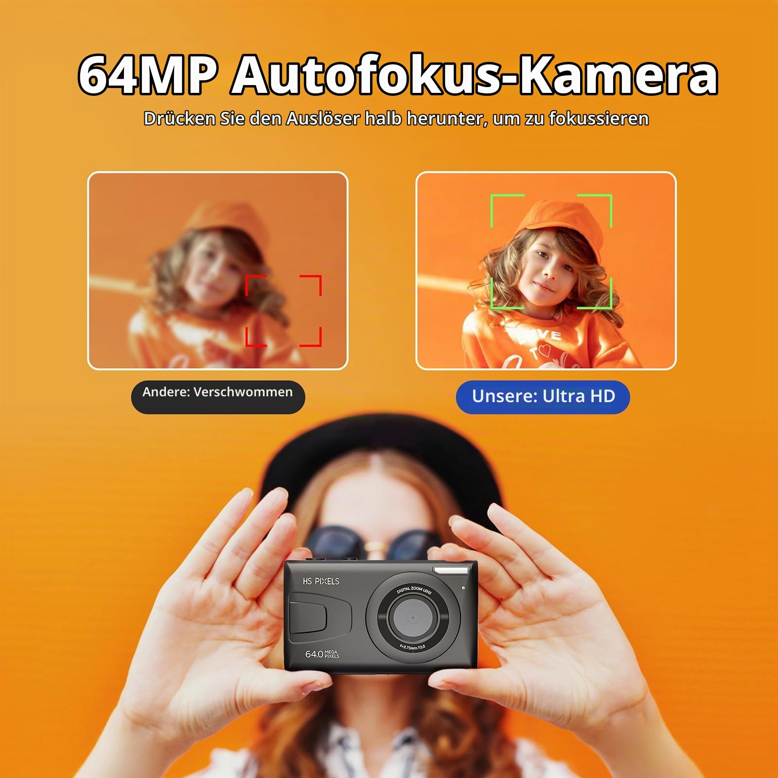 CCN Digitalkamera 64MP 1080P Kompaktkamera Schwarz C2 32GB