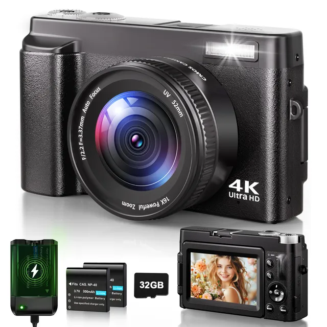 Ixnaiqy Digital Camera Kompaktkamera 4K 48MP Klappdisplay