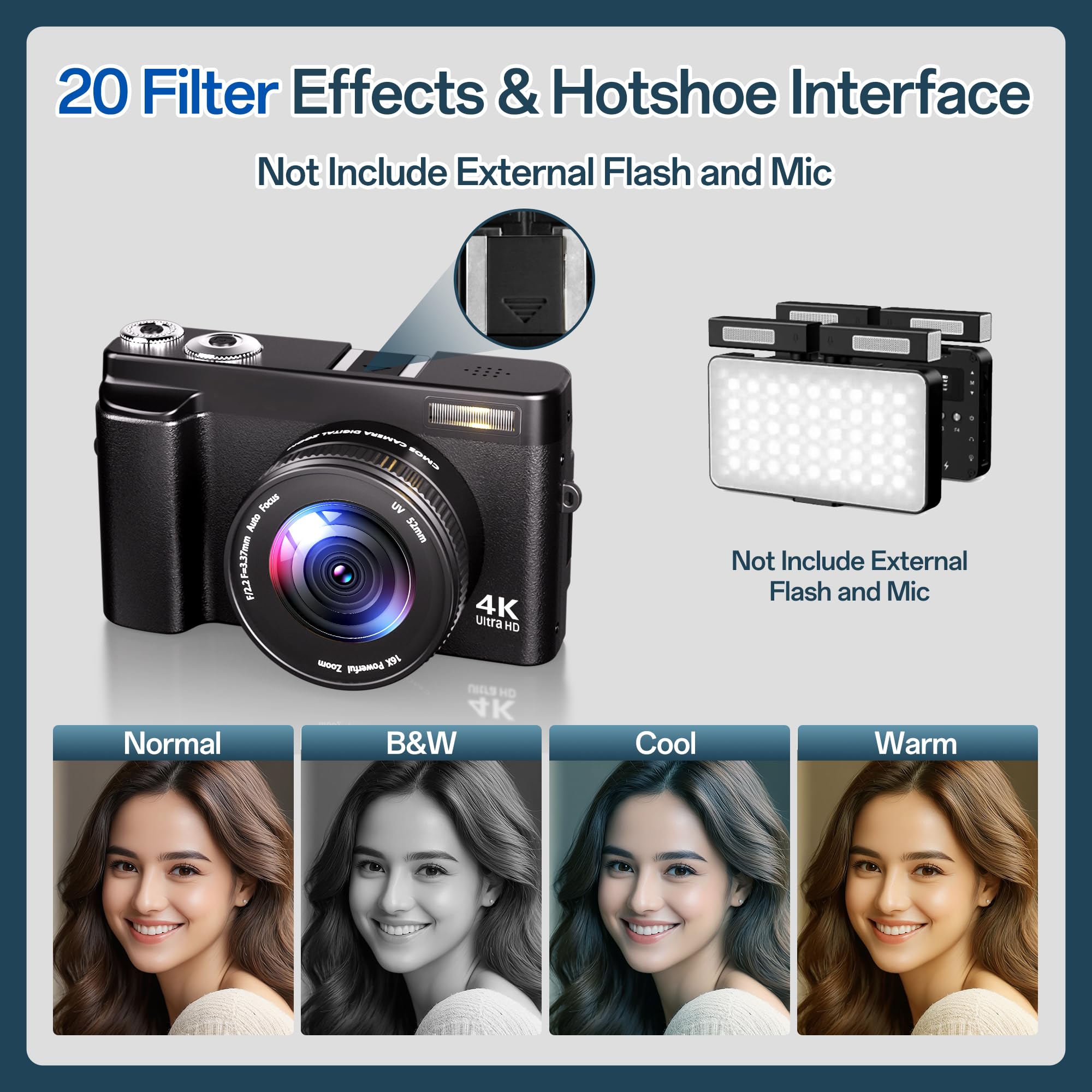 Ixnaiqy Digital Camera Kompaktkamera 4K 48MP Klappdisplay