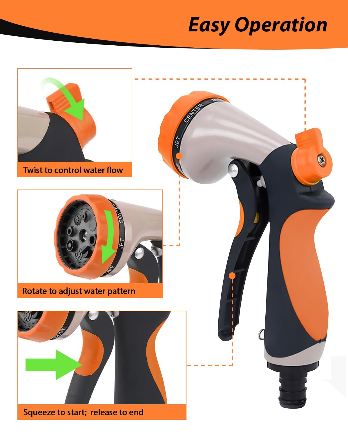CCN Gartenbrause Metall Handbrause Orange 8 Funktionen