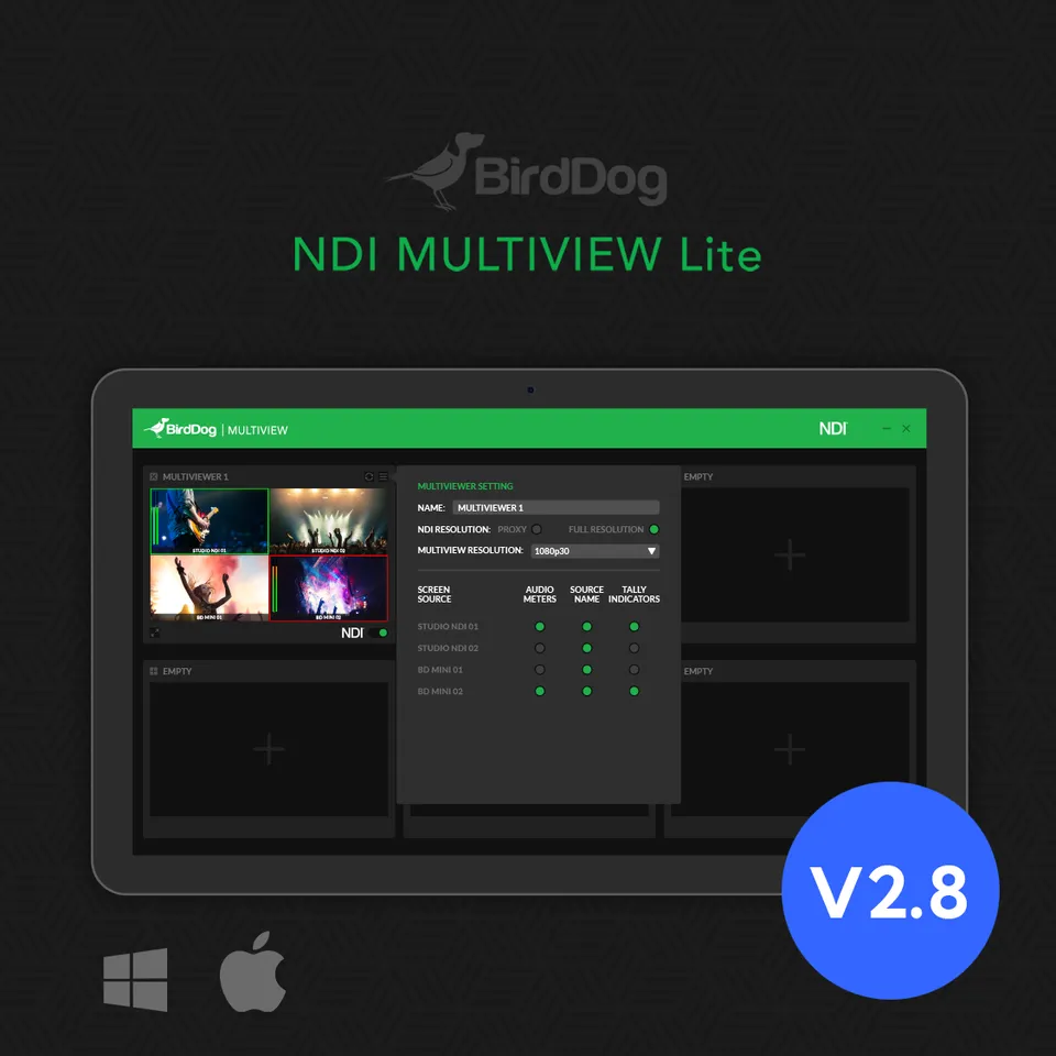 BirdDog Multiview Lite Software NDI Multiplex Windows Mac