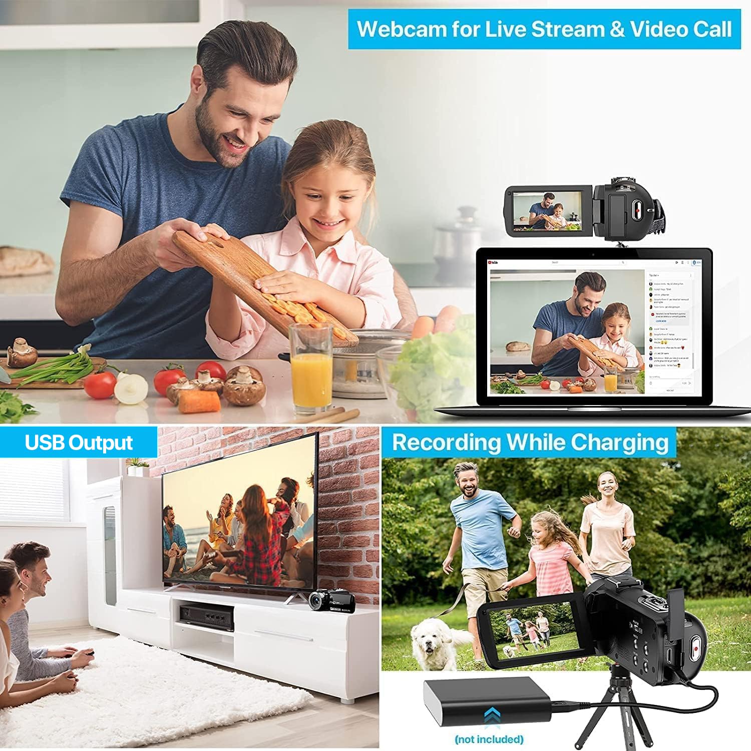 Ixnaiqy Camcorder Videokamera 1080P 36MP Nachtsicht
