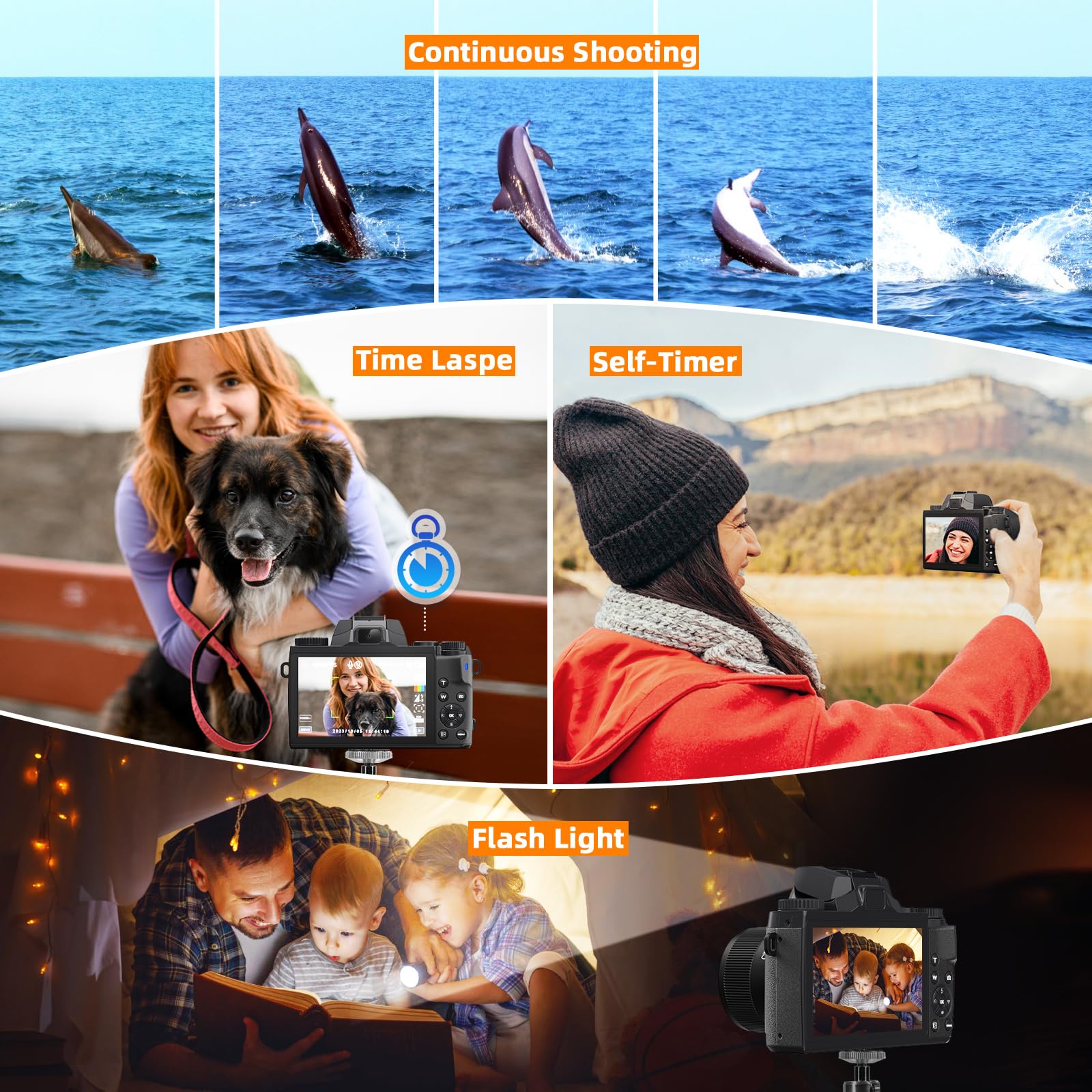 CCN Digitalkamera 4K 64MP Fotokamera Schwarz 32GB Touch
