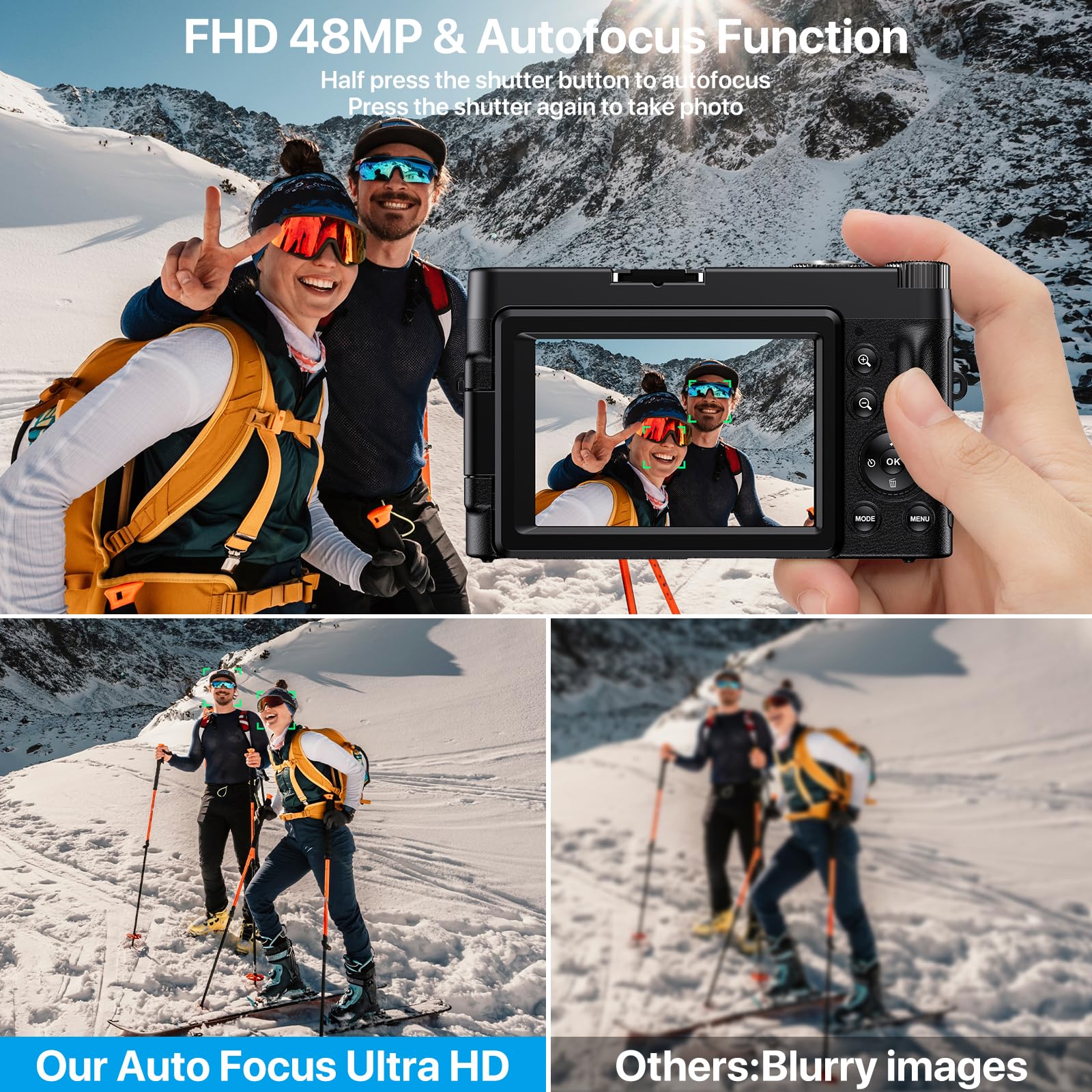 Ixnaiqy Digital Camera Kompaktkamera 4K 48MP Blitz 32GB