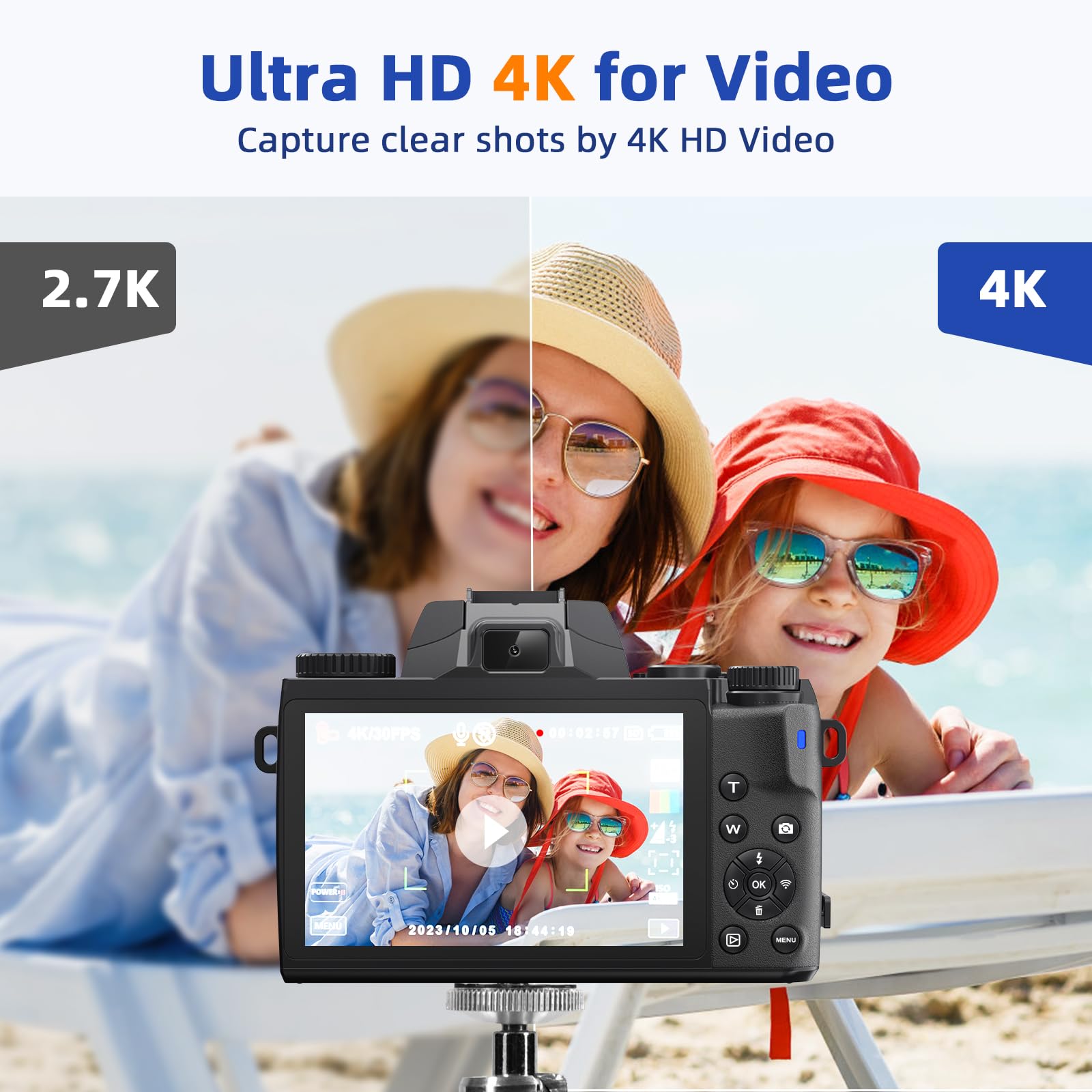 CCN Digitalkamera 4K 64MP Fotokamera Schwarz 32GB Touch