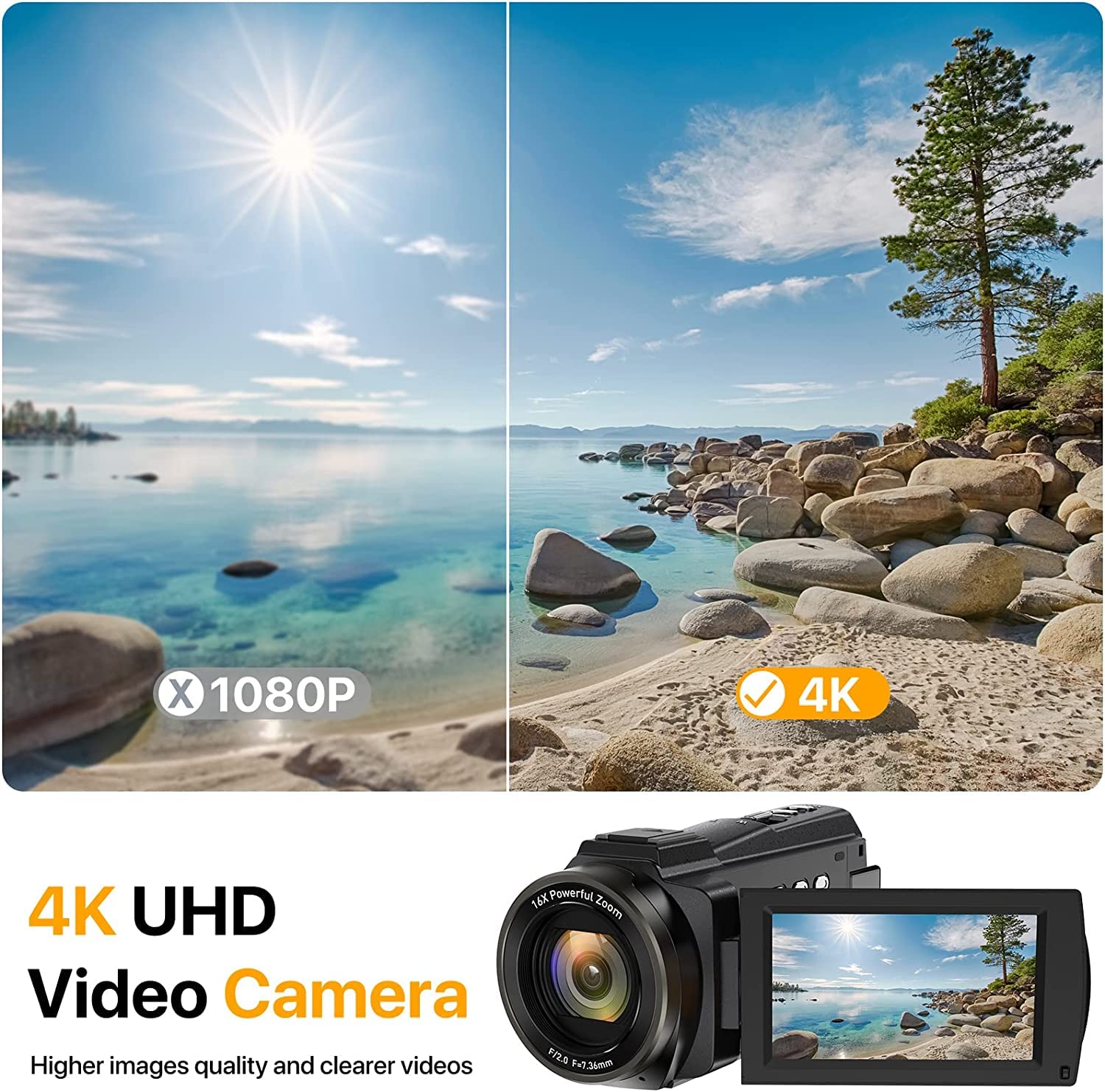 Ixnaiqy Camcorder Videokamera 4K 48MP Touchscreen Mikrofon